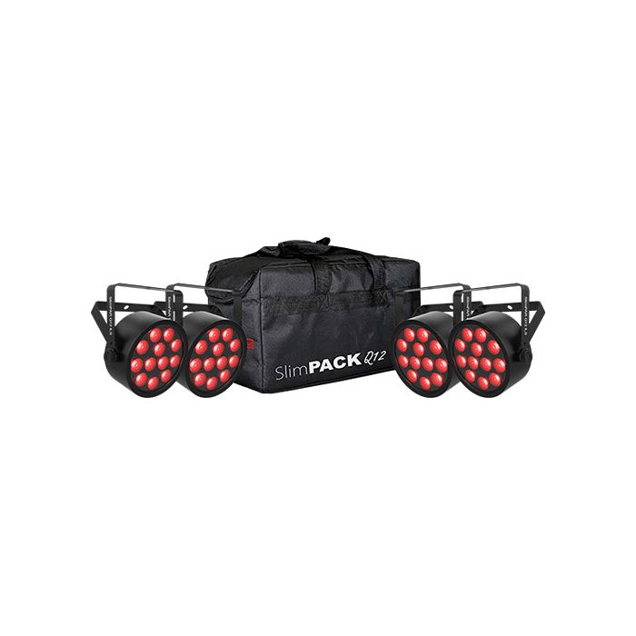 CHAUVET DJ SlimPACK Q12 ILS Low-Profile Quad-Color LED Wash Bundle with DMX Cables and Bag (4-Pack)