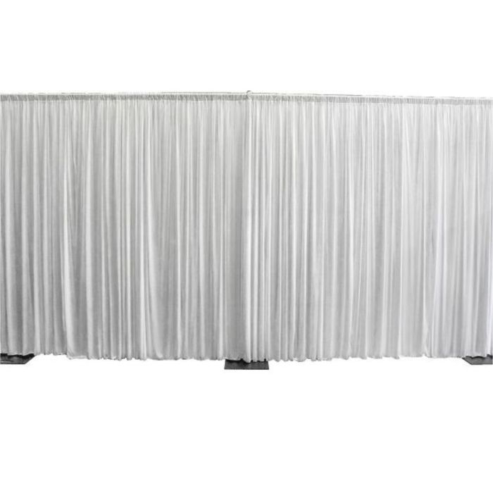 8' Tall Pipe & Drape White Most Widths for Rent